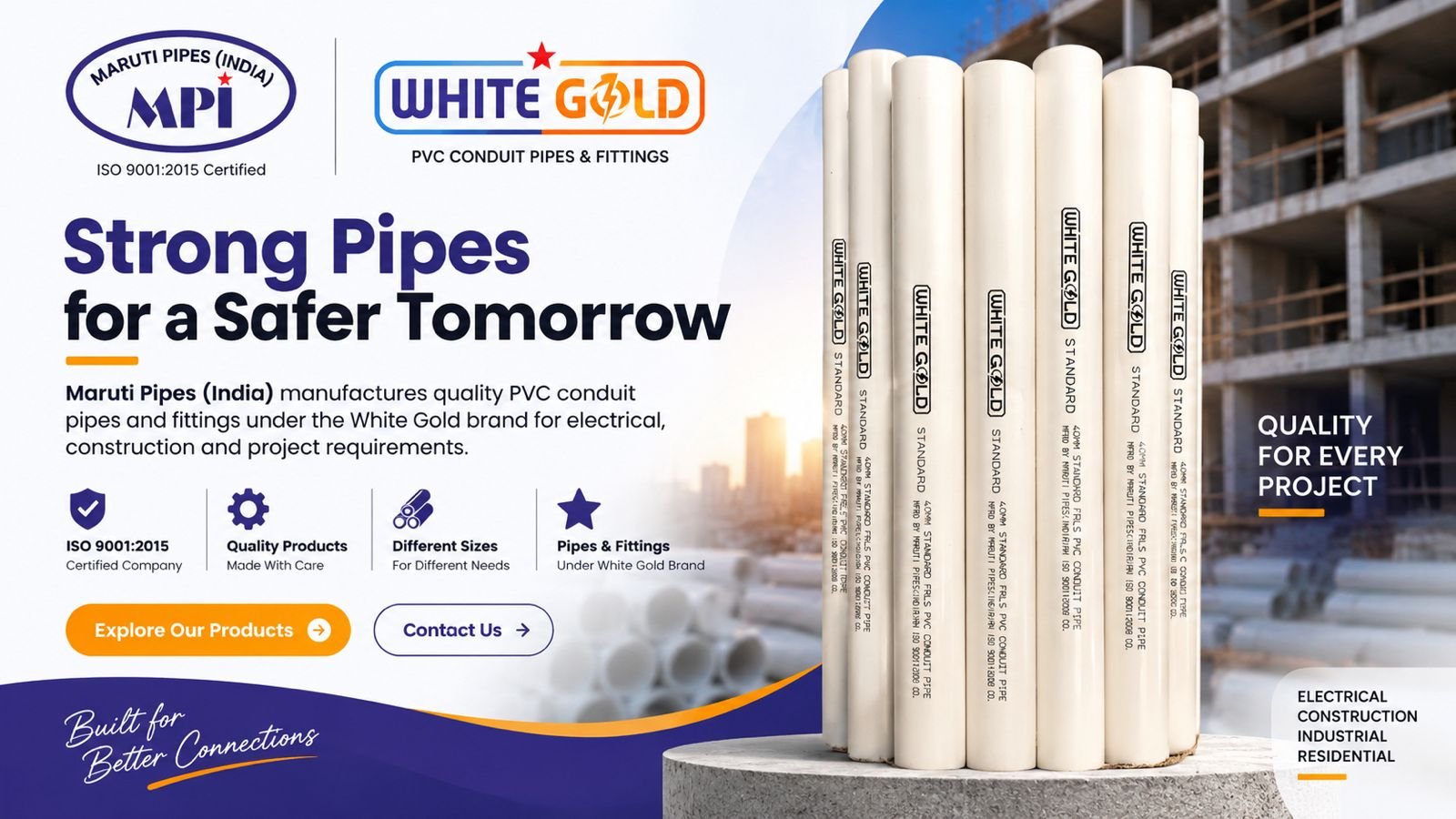 White Gold PVC Conduit Pipes and Fittings