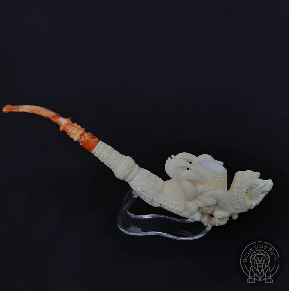 DRAGON İN CLAW HAND CARVED BLOCK MEERSCHAUM PİPE by EMİN BROTHERS