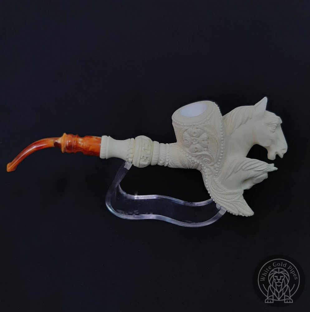 Horse Hand Carved Block Meerschaum Pipe by EMİN BROTHERS