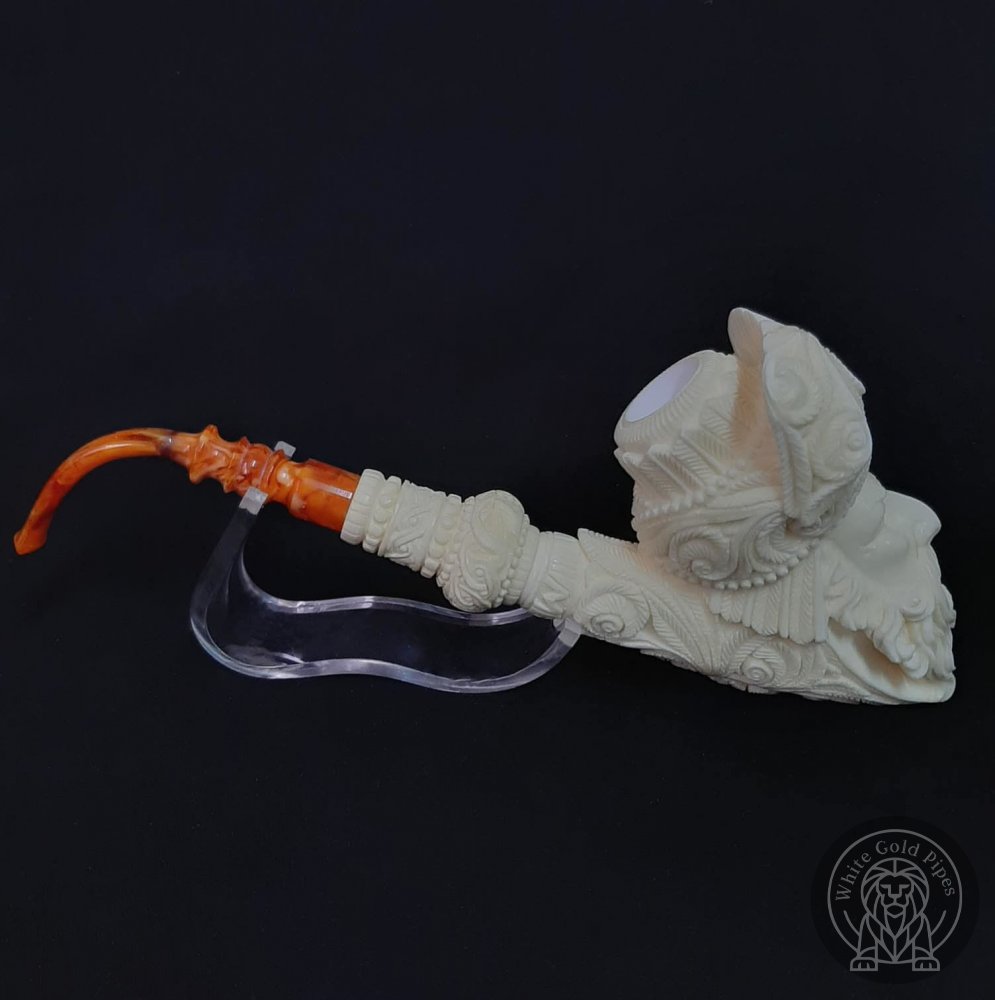 Ottoman's Portrait Hand Carved Block Meerschaum Pipe made by Emin Brothers