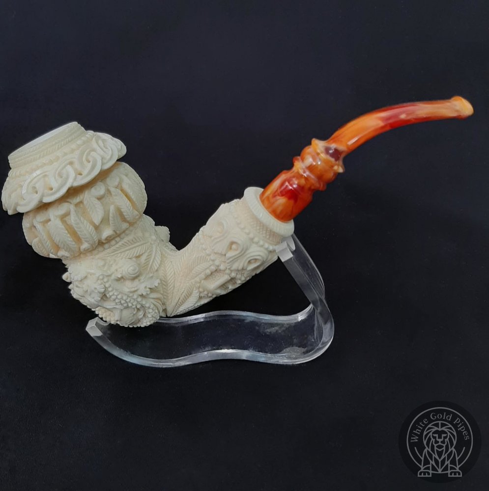 TOPKAPI SPECİAL CALABASH HAND CARVED BLOCK MEERSCHAUM PİPE by EMİN BROTHERS